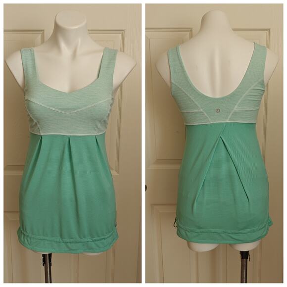 Lululemon Run: Tame Me Tank Heathered Menthol / Wee Stripe White Menthol sz 6 - Picture 4 of 10